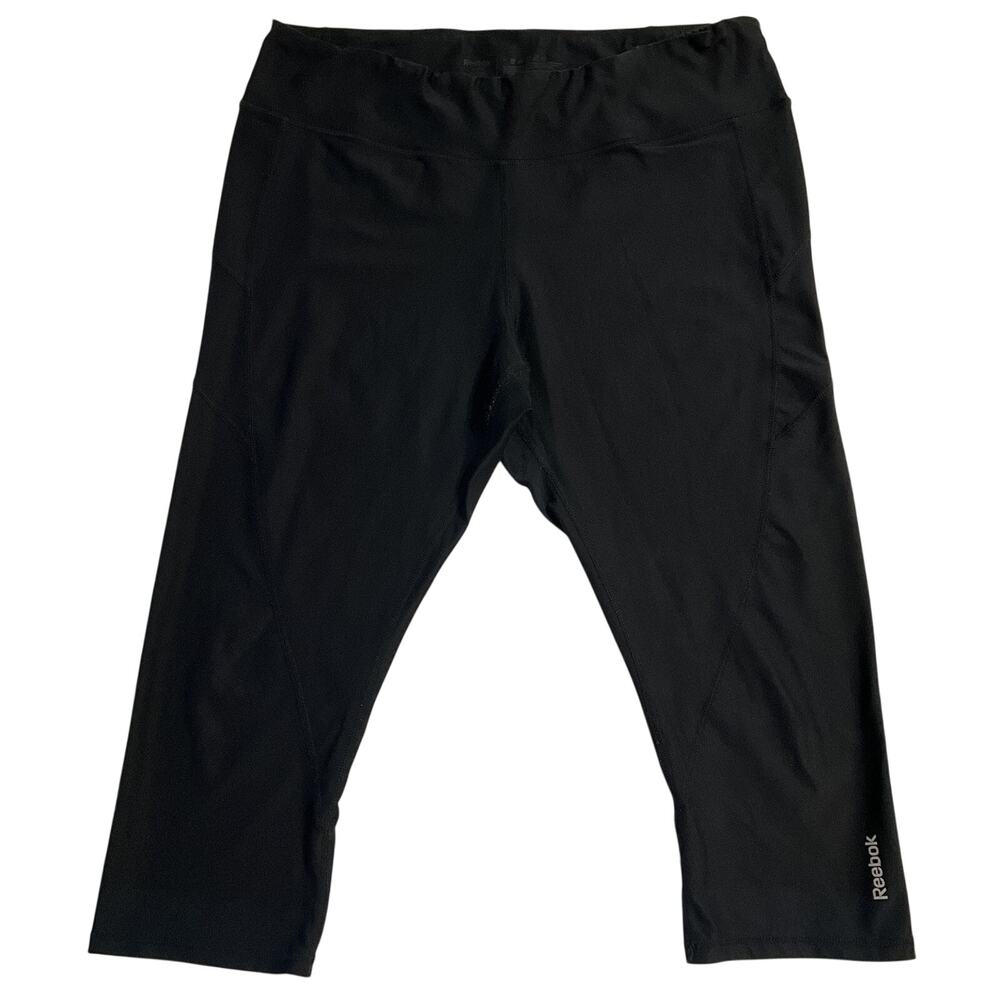 Reebok Women Activewear Pants M Black Yoga Capri Legging Logo 20" Inseam 33”Wais